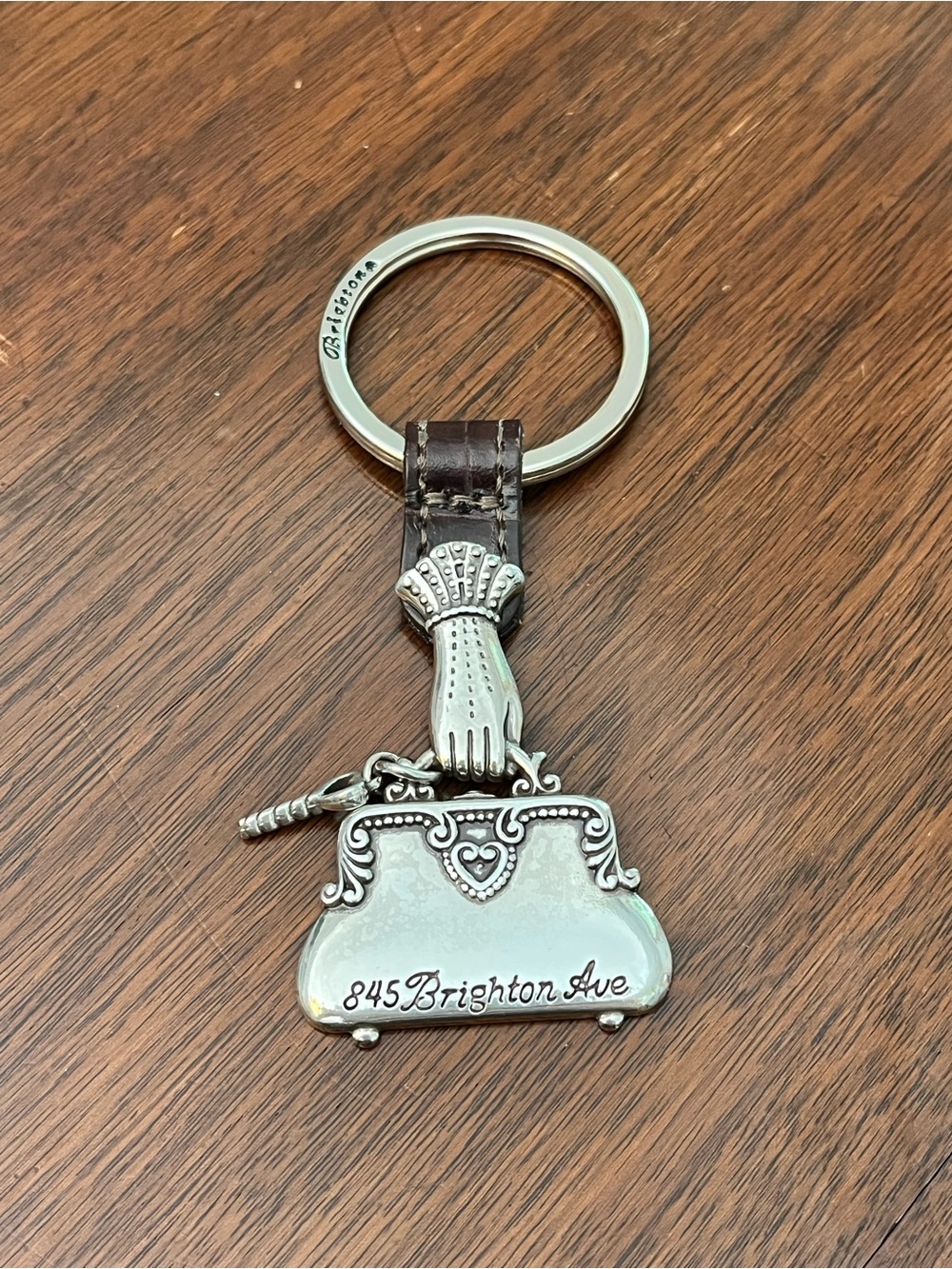 Vintage Brighton 845 Brighton Ave Silver & Brown Handbag Charm Keyring